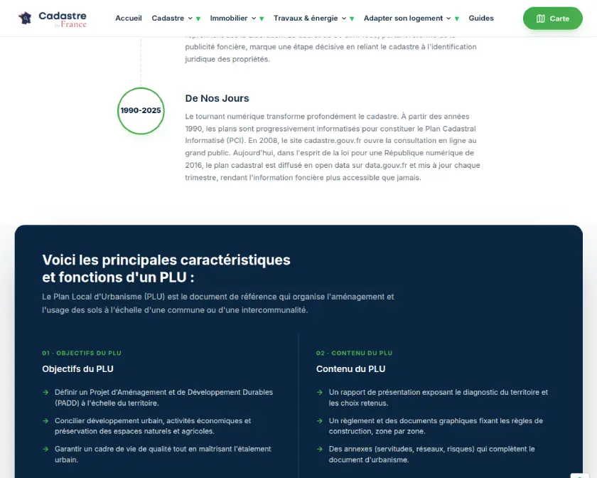 Cadastre France local planning information page